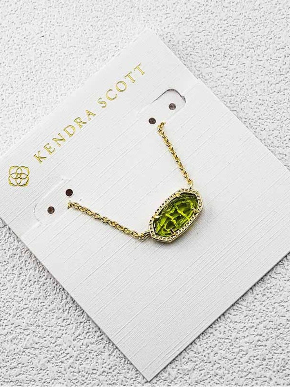 Kendra Scott Gold Necklace with Peridot Green Stone